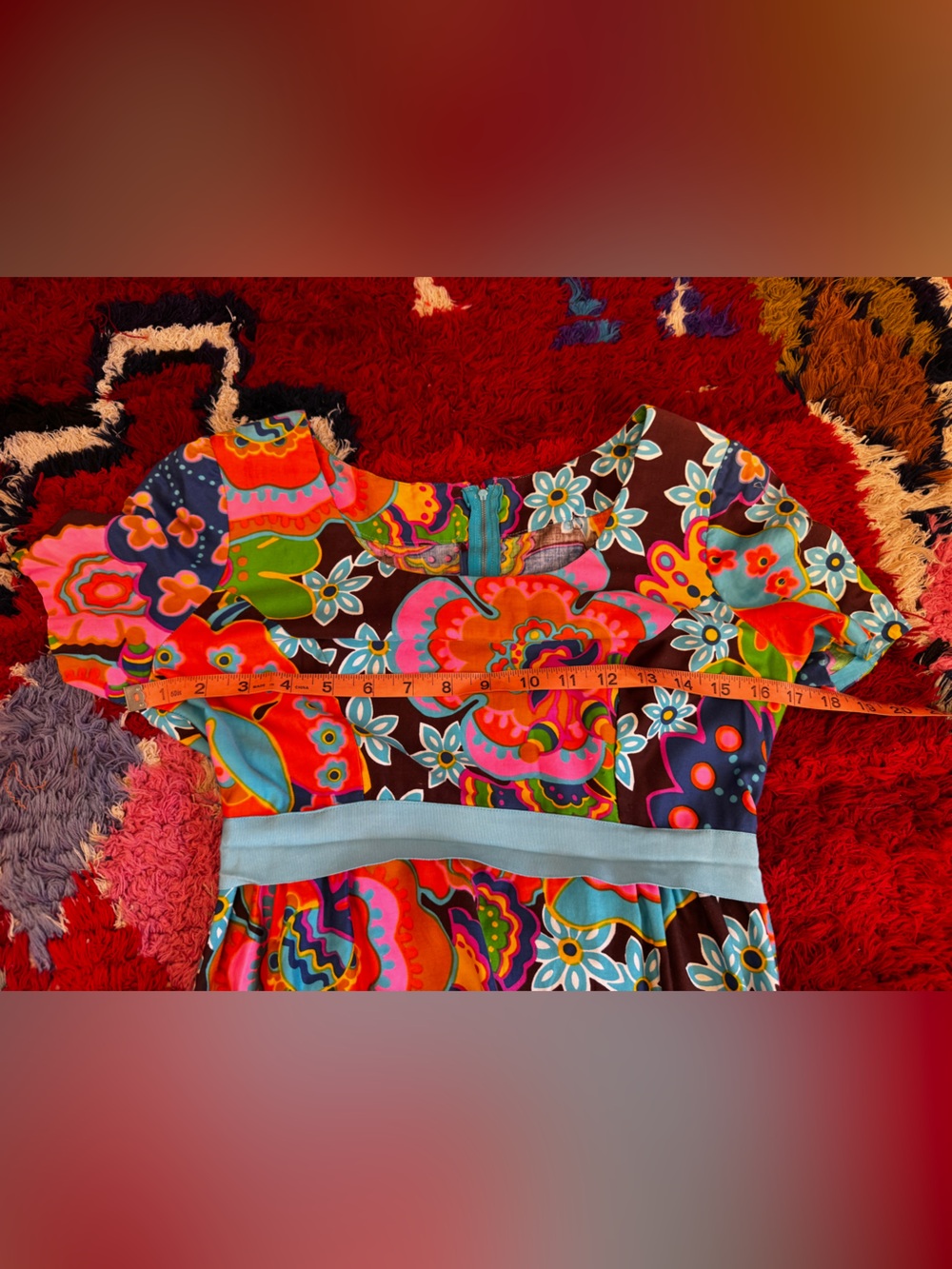Late 1960s Early 1970s Psychedelic Floral Cotton Maxi Dress Sz XS - Picture 7 of 10